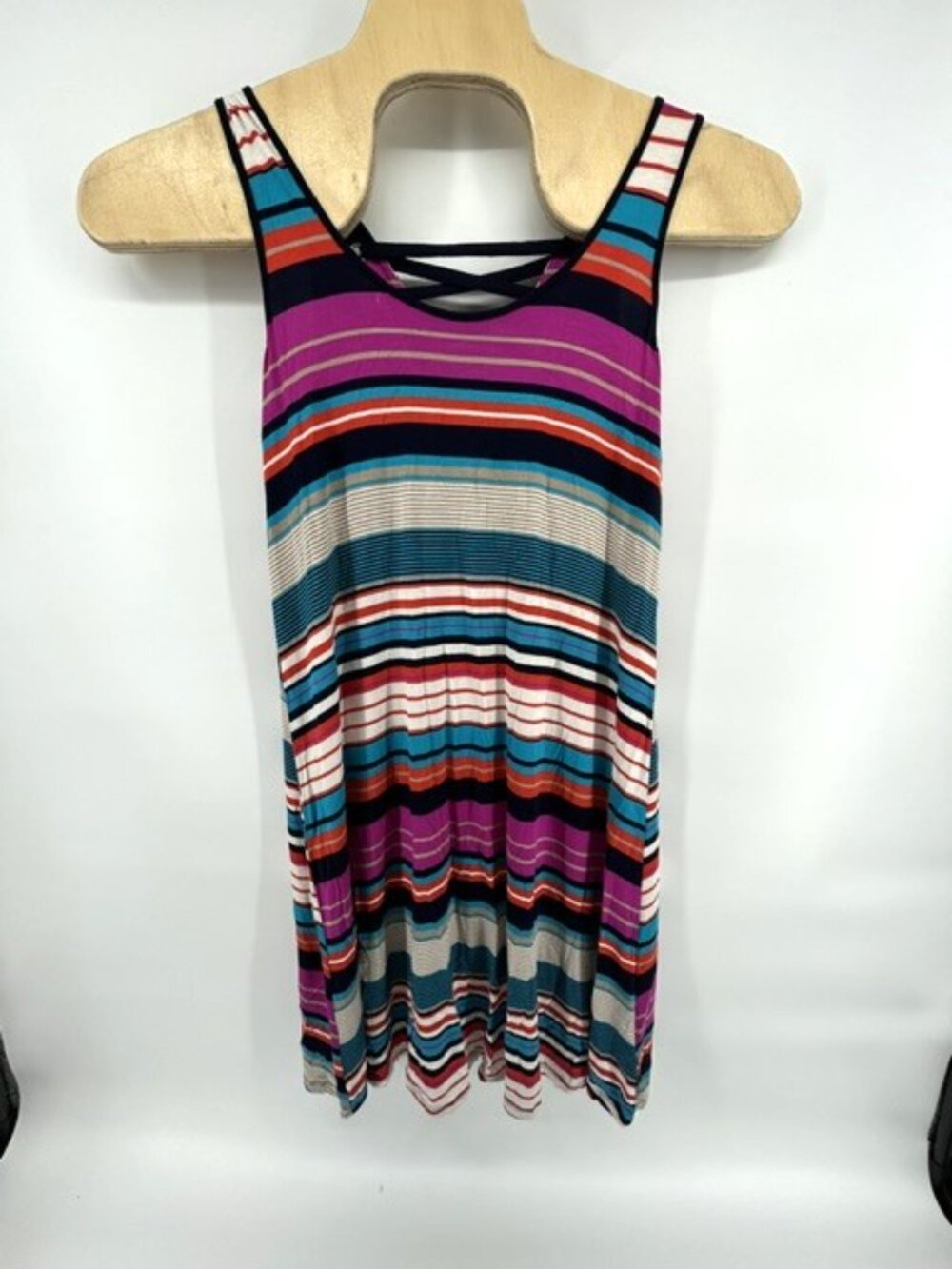 Spense Multi-colored Rainbow Striped Knit Dress Size Large Lace-up Grommet Neckl - Picture 2 of 7